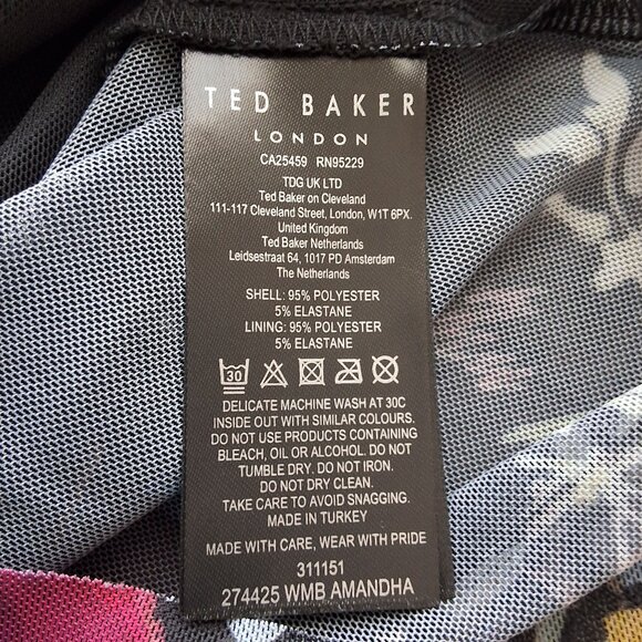 Ted Baker Amanda Black Floral Mesh Top Funnel Neck Long Sleeve Sz XS Maximalism - Picture 7 of 7